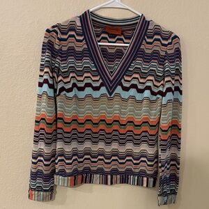 Missoni Wool Multicolor V-Neck Sweater 38
